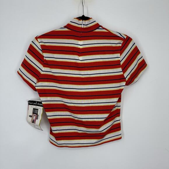 Rampage Vintage Deadstock Crop Top size Medium Highneck Red multi Stripe zipper - Picture 4 of 11